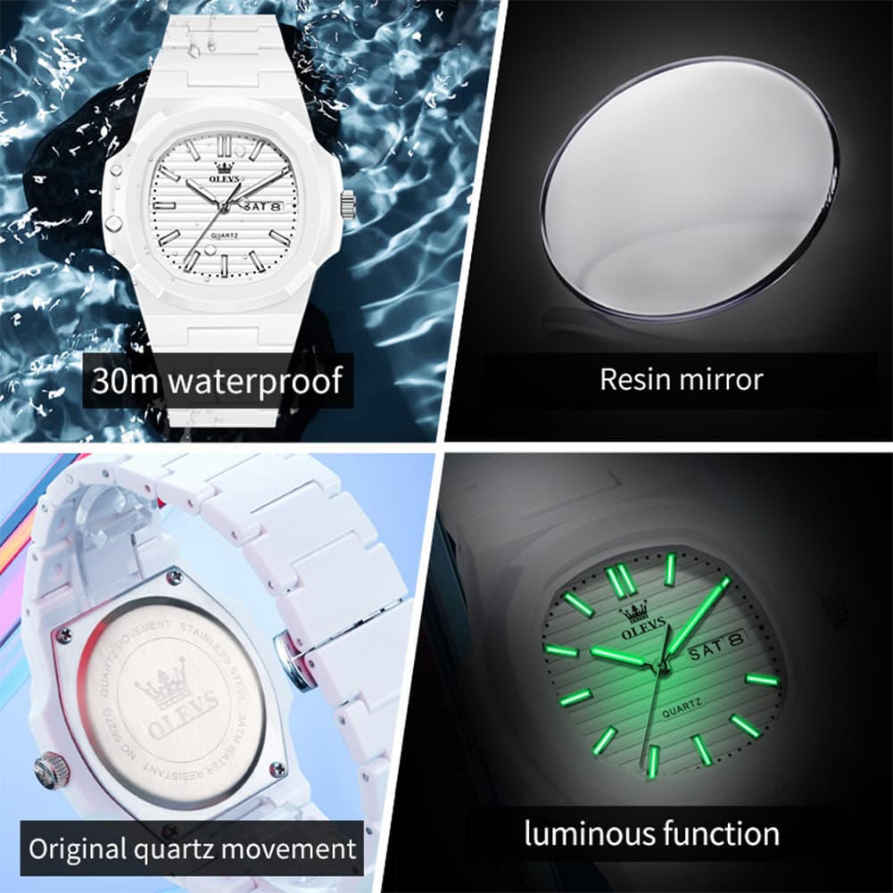 OLEVS Men Streetwear Octagonal Porthole Watch Resin Day Date Quartz 5627