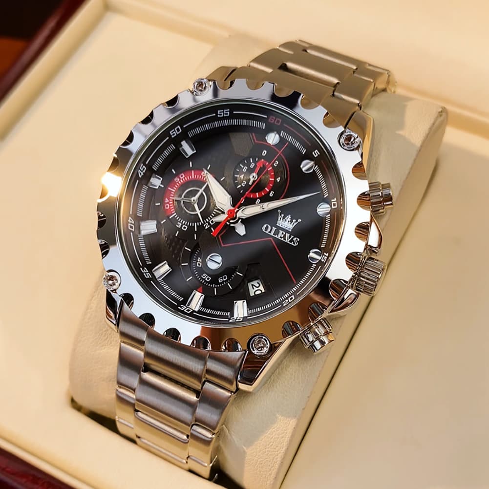 OLEVS 2873 Bold Rivet Bezel Racing Chronograph Watch for Men