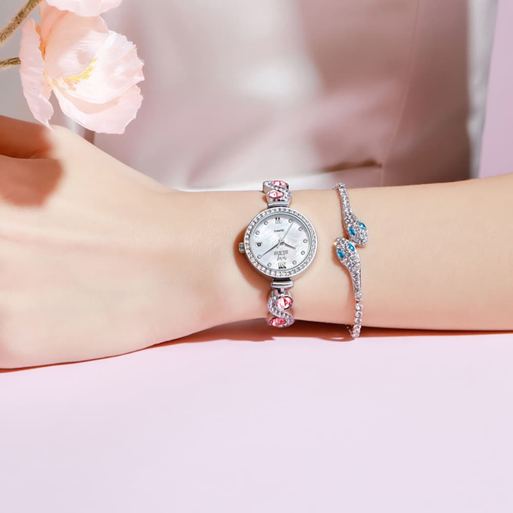 OLEVS Women Jewelry Bracelet Watch Pink Diamond Mother of Pearl Date Quartz 5633