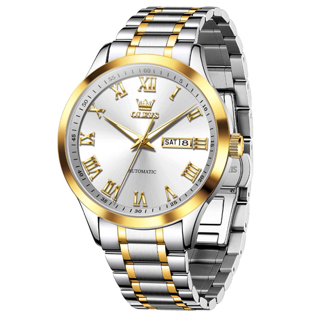 OLEVS 7075 Roman Numeral Dual Calendar Automatic Watch For Men