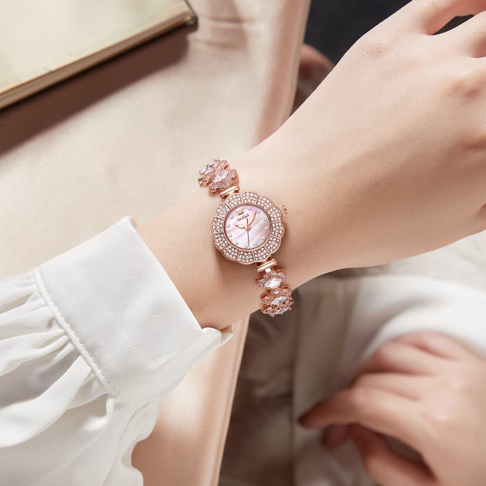 OLEVS 9813 Diamond Petal Bracelet Women Quartz Watch