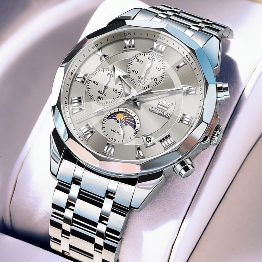 OLEVS 3675 Quartz 3D Rhombic Roman Chronograph Watch For Men