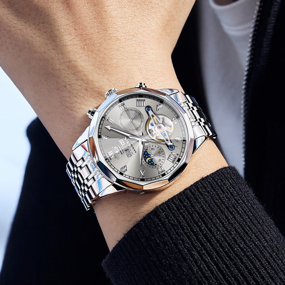 OLEVS 6620 Skeleton Moon Phase Mechanical Watch for Men
