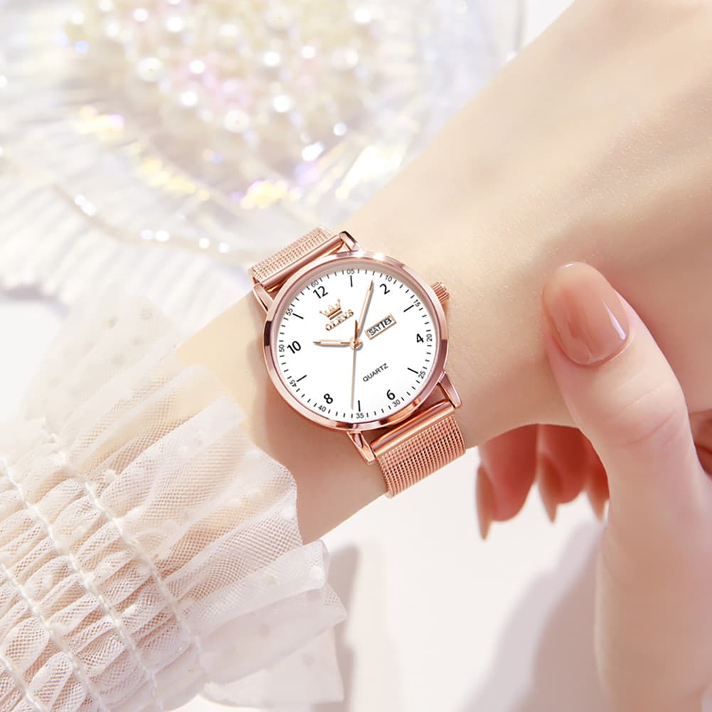 OLEVS 2996N Milanese Steel Minimalist Quartz Watch for Women