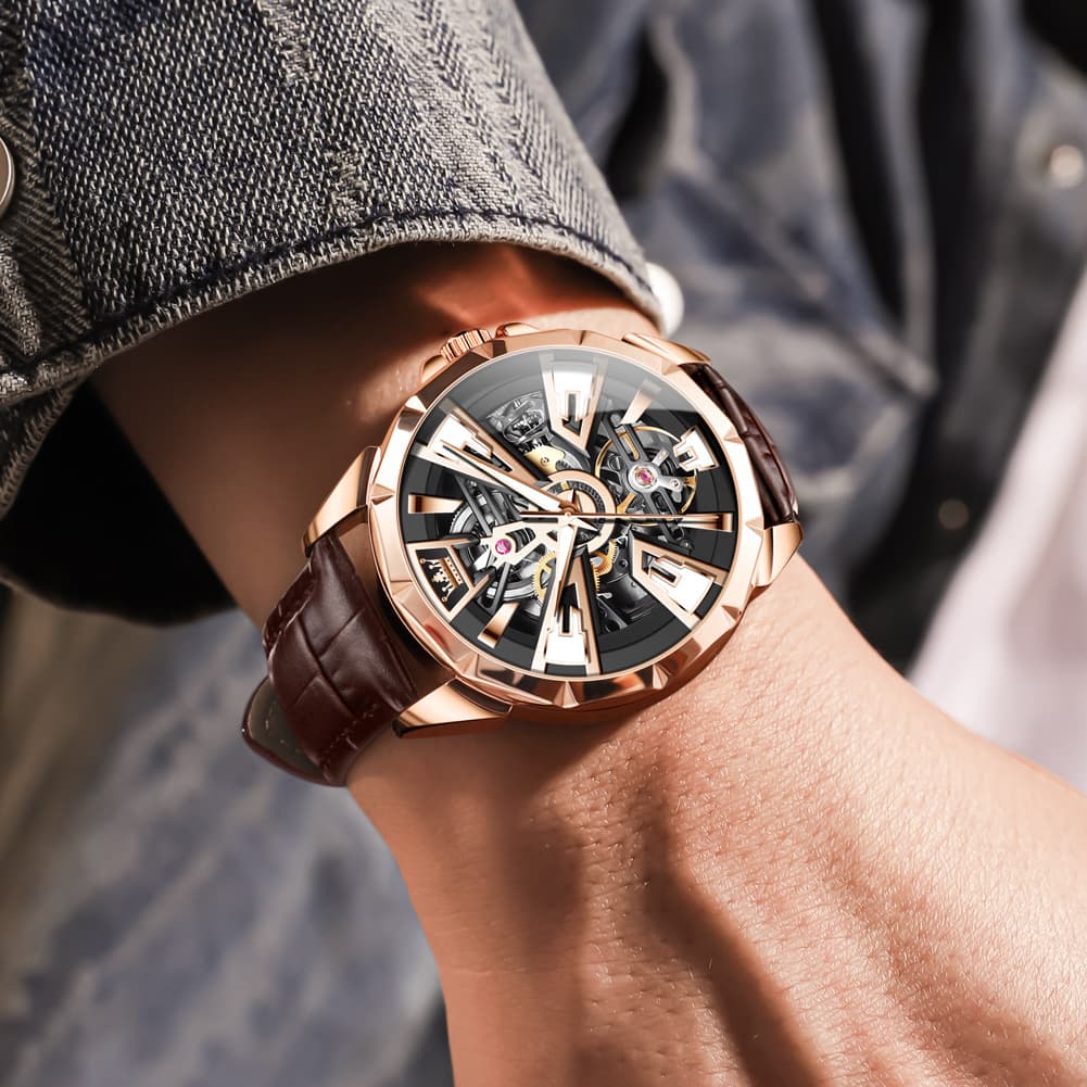 OLEVS 7051 Skeleton Racing Mechanical Watch For Men