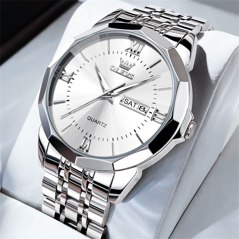 OLEVS 9989 Diamond Cut Glass Couple Dress Watch for Men and Women