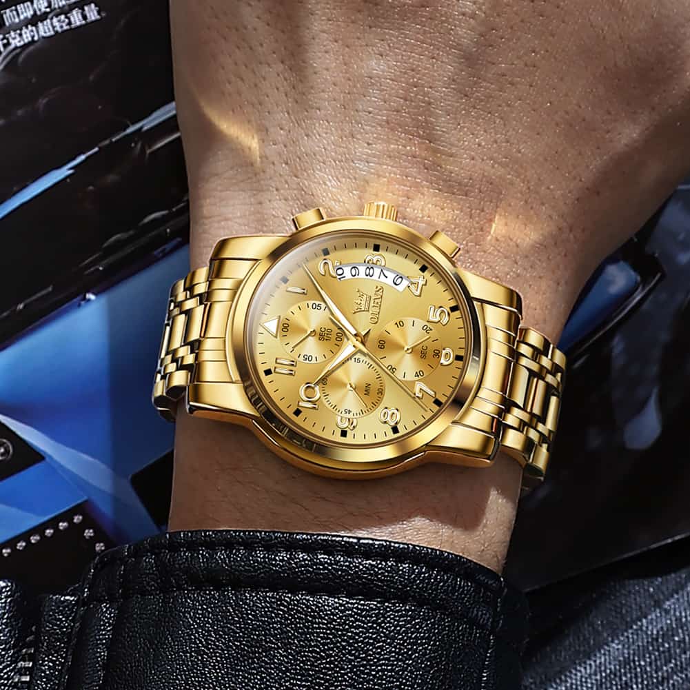 OLEVS 2879 Luxury Gold Pilot Chronograph Watch for Men