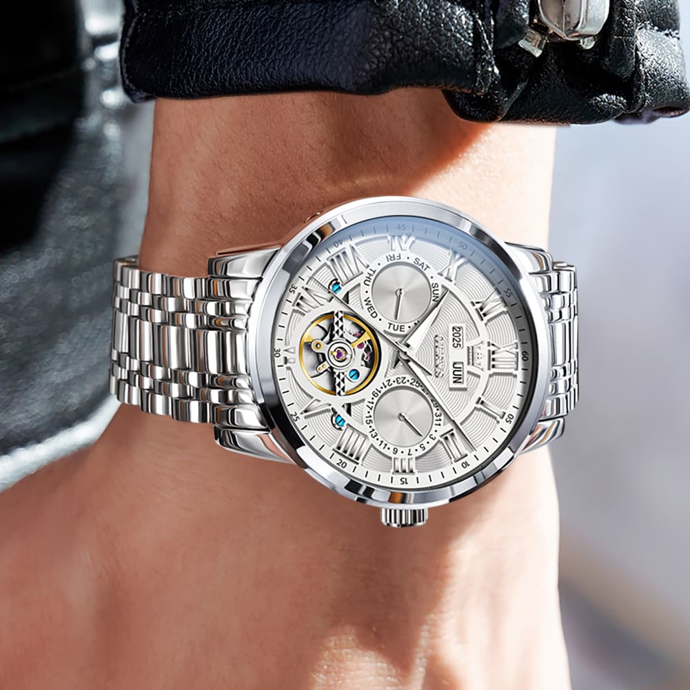 OLEVS 6668 Stainless Steel Mechanical Multifunction Watch for Men