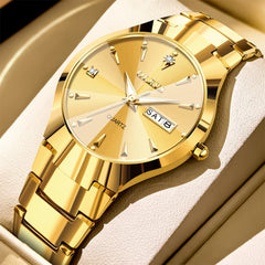 OLEVS Tungsten Steel Ultra Thin Day Date Couple Watch 8697 for Men and Women