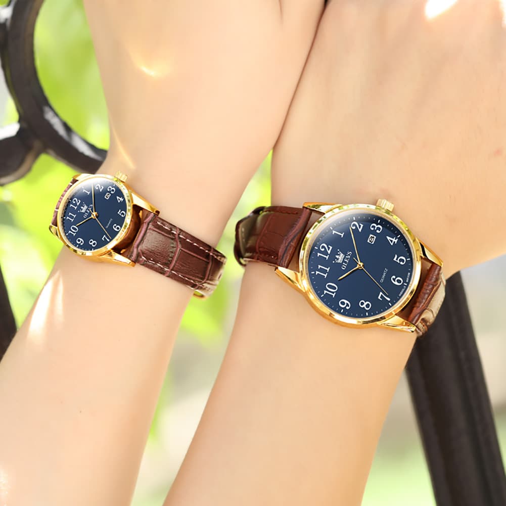 OLEVS Men Classic Leather Dress Watch Arabic Numerals Quartz Date 5566