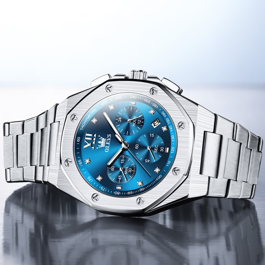 OLEVS 3626 Octagonal Chronograph Quartz Steel Watch for Men