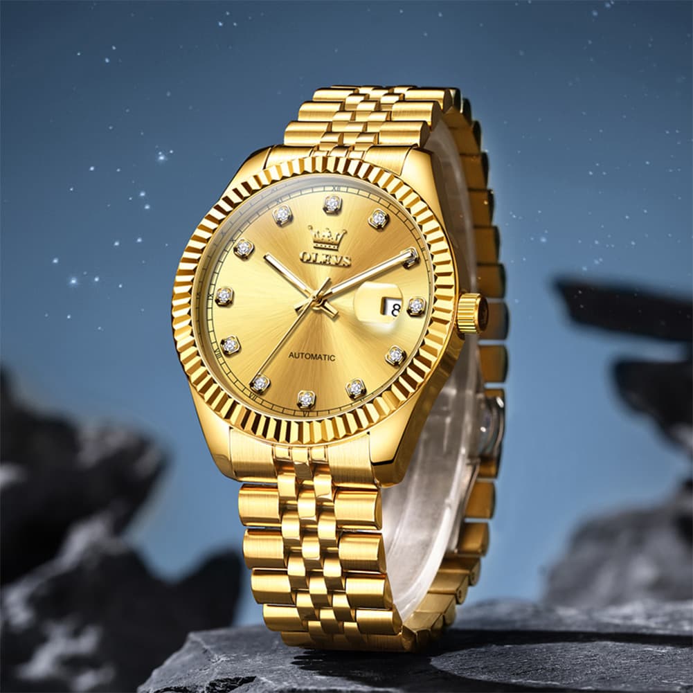 OLEVS 6743 Fluted Bezel Diamond Mechanical Watch for Men