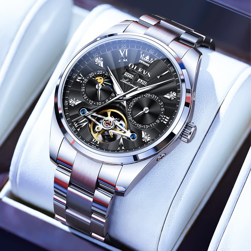 OLEVS 7028 Open Heart Moon Phase Automatic Watch for Men