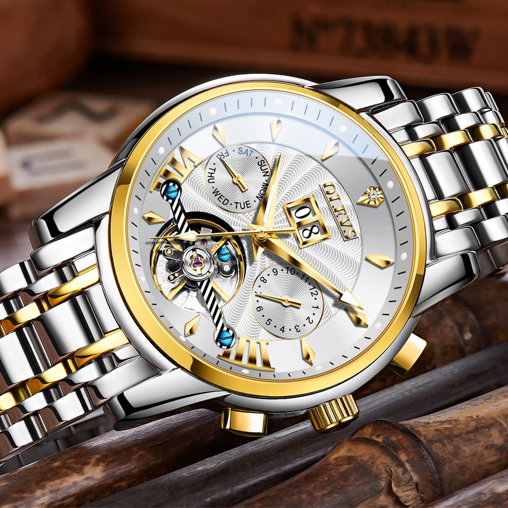OLEVS Open Heart Multifunction Automatic Mechanical Watch 9965 Big Date for Men