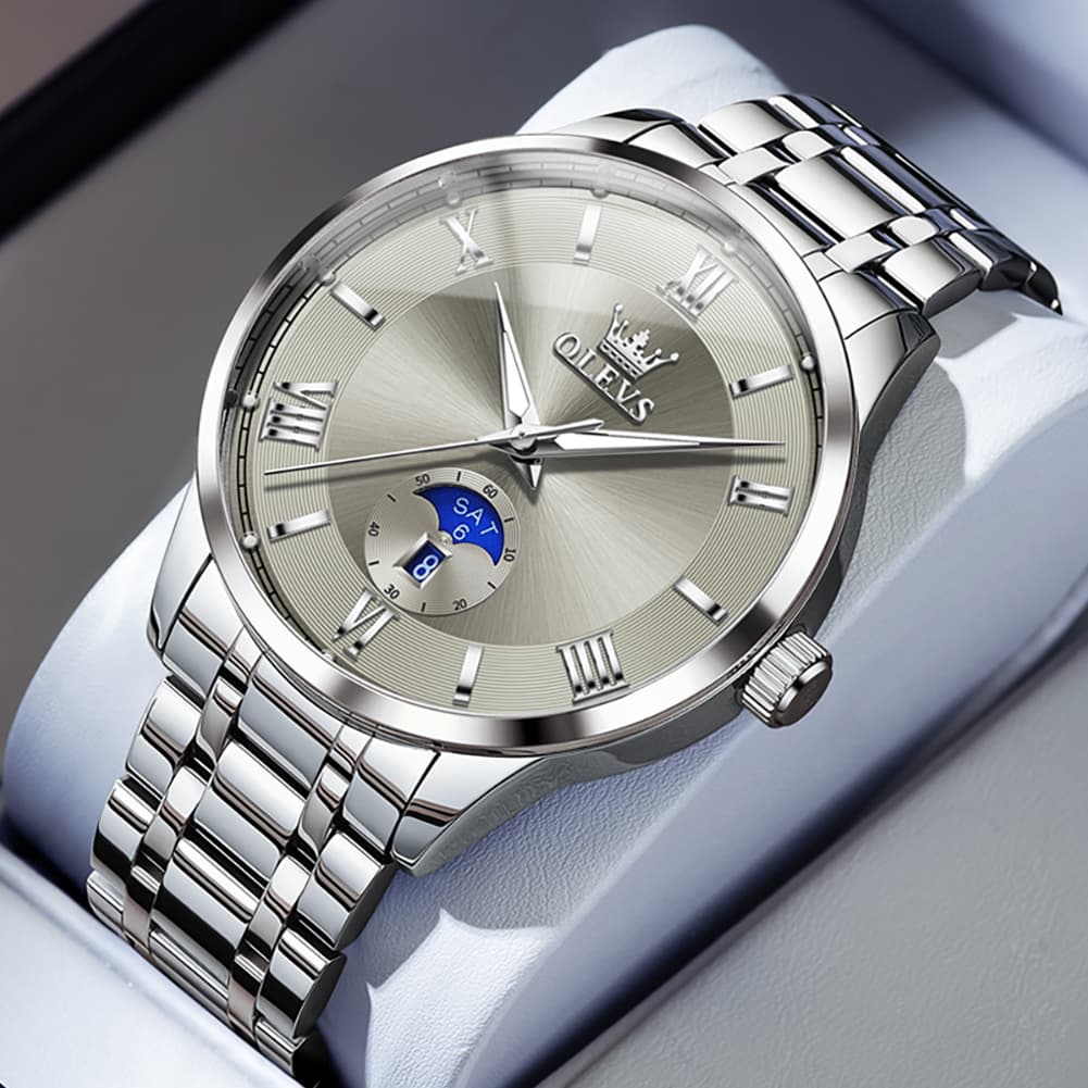 OLEVS 3638 Moon Phase Quartz Steel Watch for Men