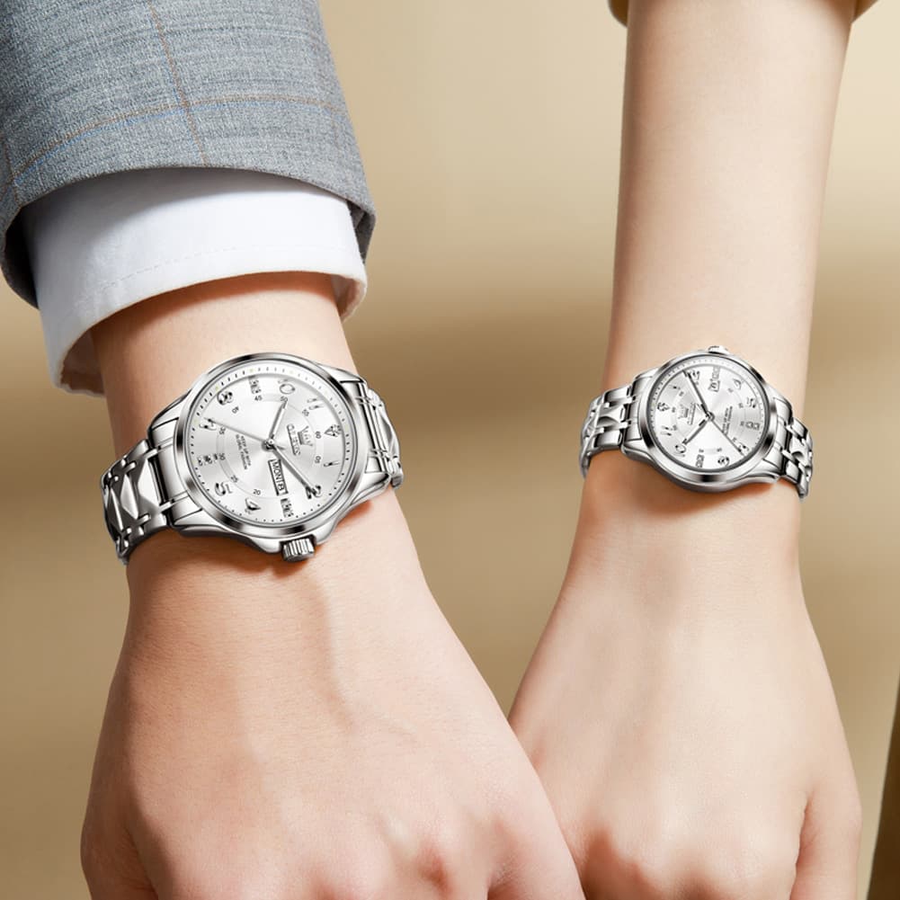 OLEVS 2910 Diamond Day Date Couples Watch Set Men Women