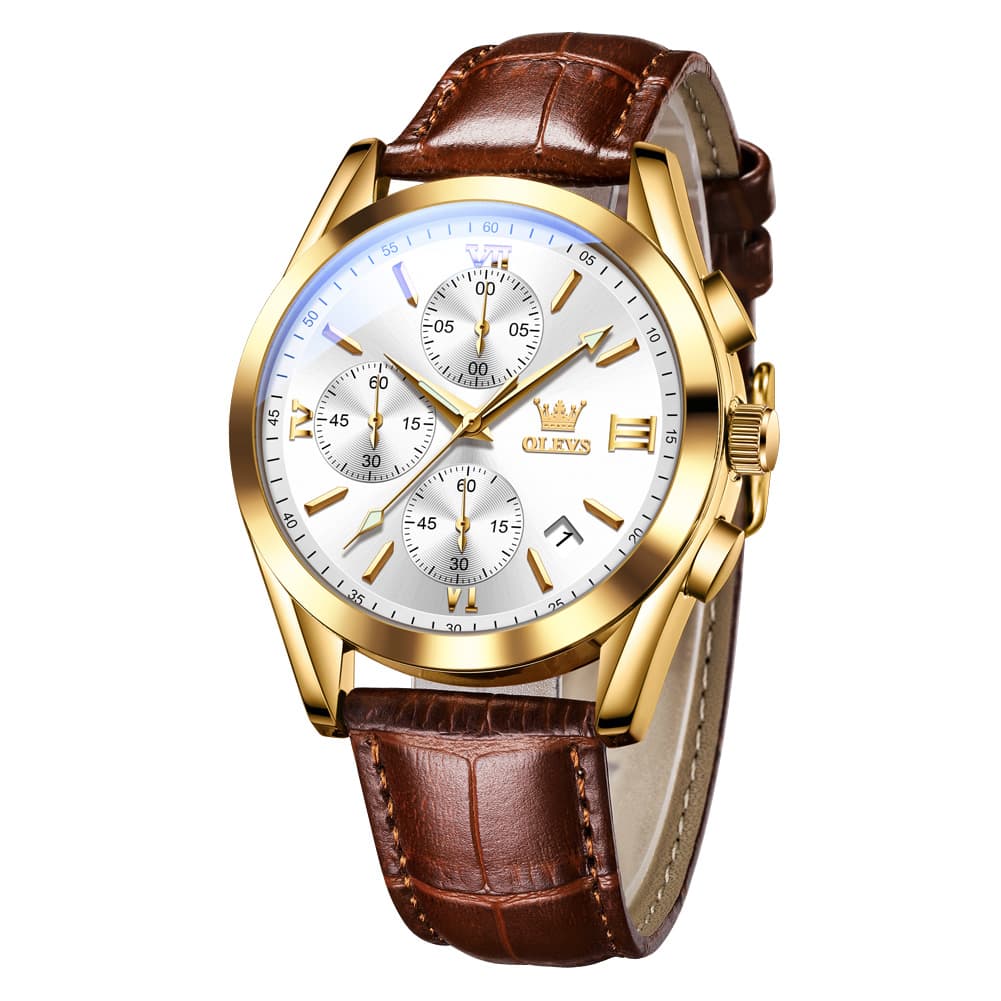 OLEVS 2872 Sophisticated Chronograph Leather Watch for Men