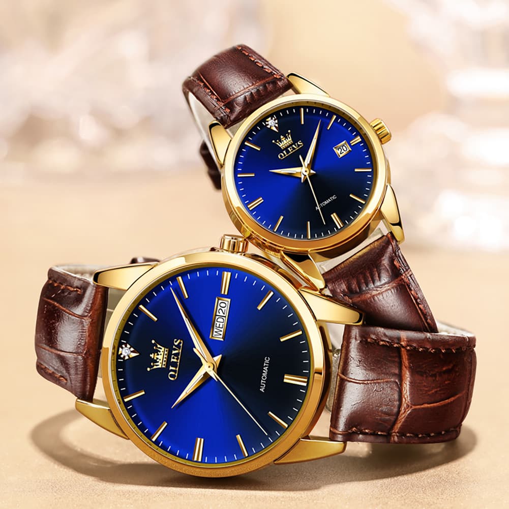 OLEVS 6629 Minimalist Mechanical Couple Watches Set