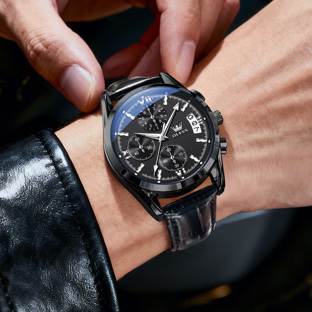 OLEVS 2987 Ultra-Light Leather Chronograph Quartz Watch for Men