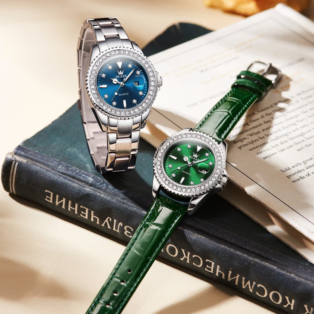 OLEVS 9945 Diamond Bezel Date Display Quartz Watch for Women