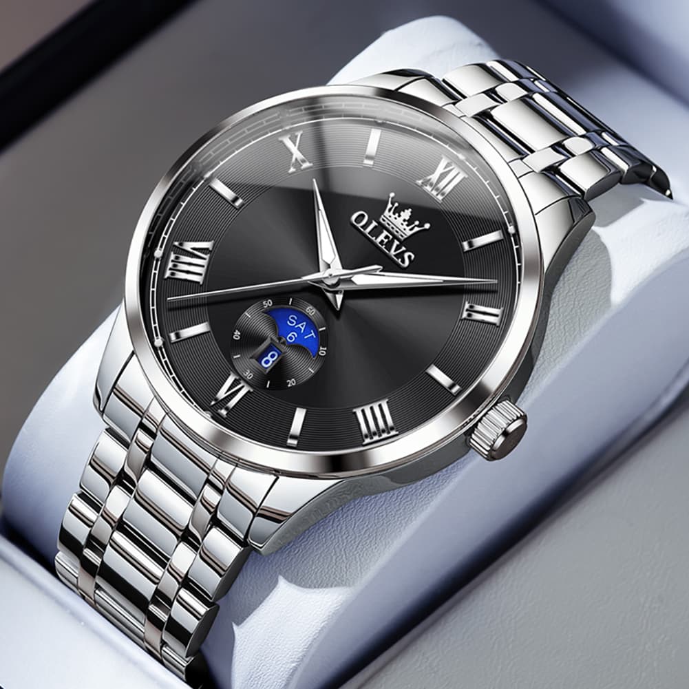 OLEVS 3638 Moon Phase Quartz Steel Watch for Men