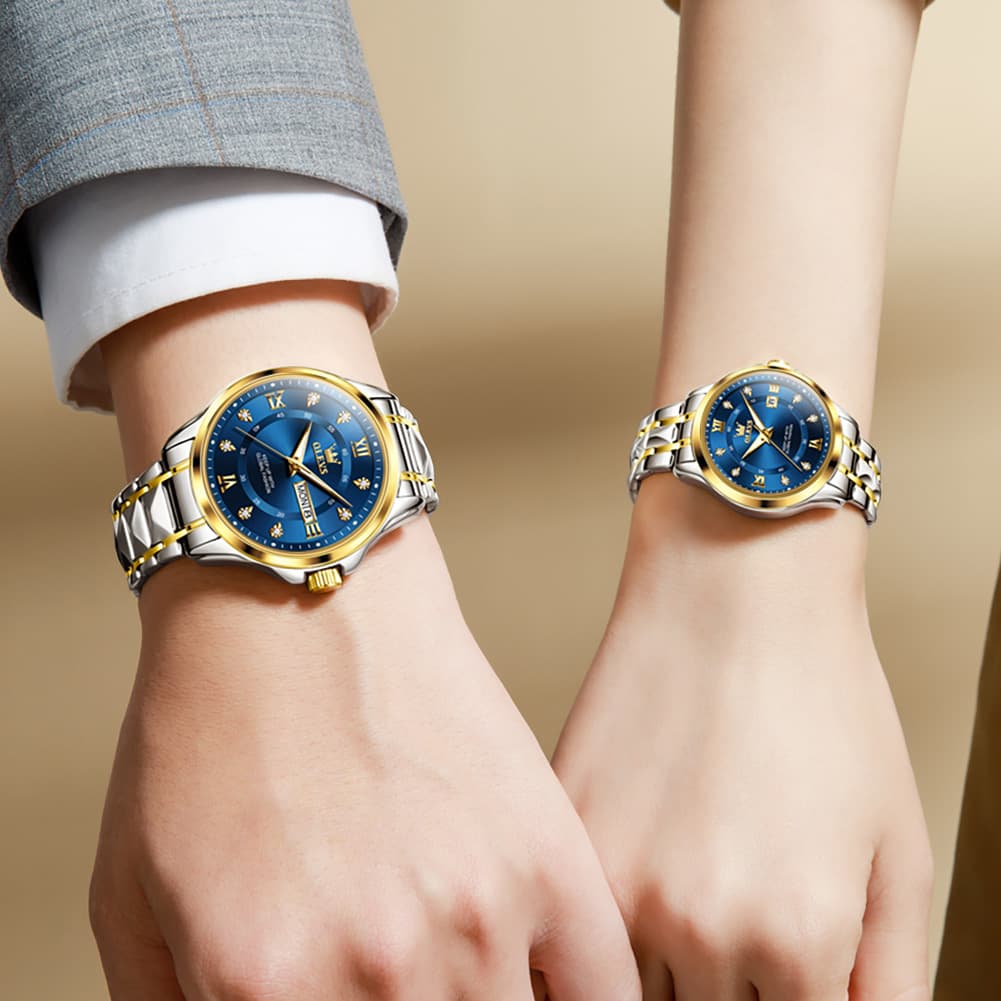 OLEVS 2906 Diamond Day Date Couples Watch Set Men Women