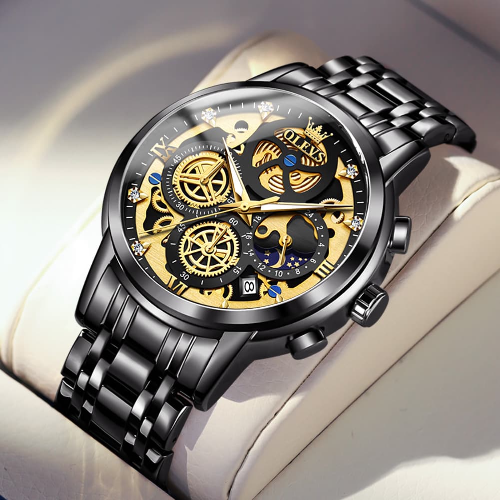 OLEVS 9947 Hollow Skeleton Chronograph Steel Watch for Men