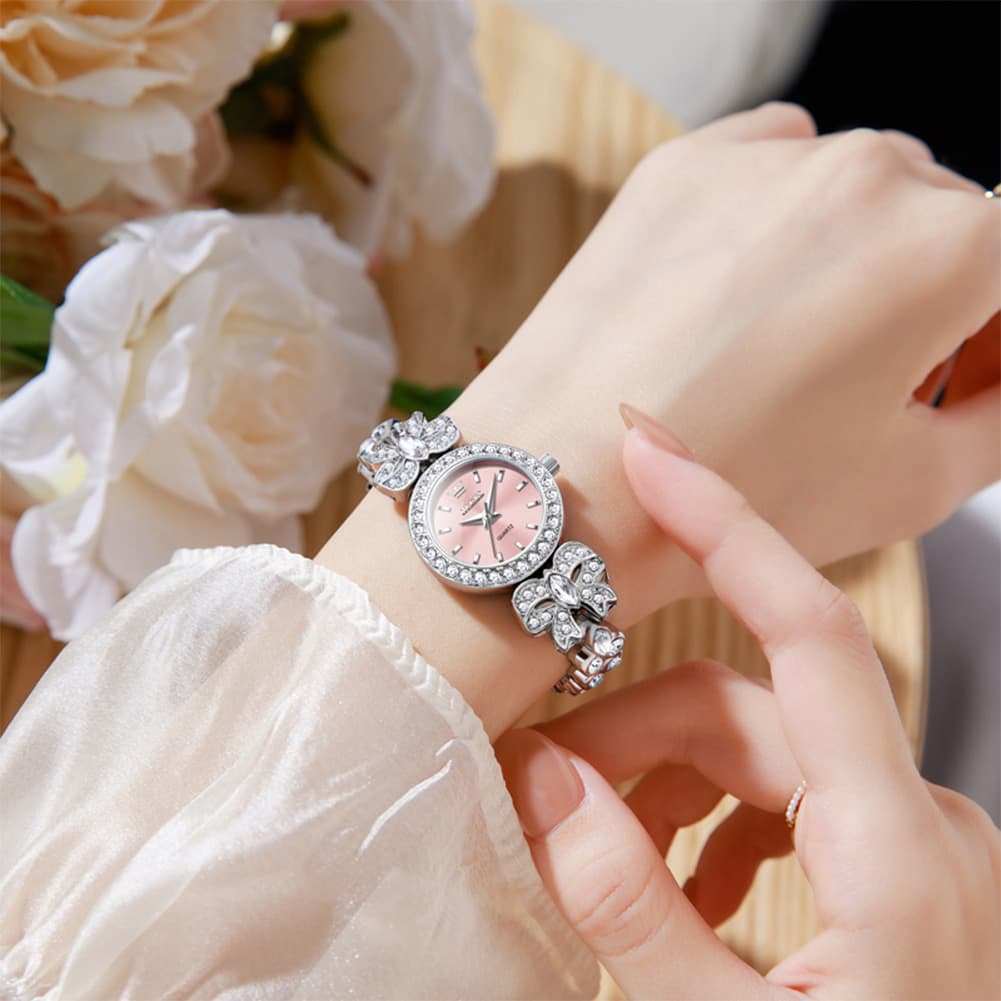 OLEVS 5887 Bow Knot Diamond Bracelet Watch Silver Zirconia Quartz Jewelry Timepiece for Women
