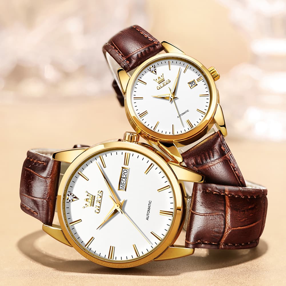 OLEVS 6629 Minimalist Mechanical Couple Watches Set