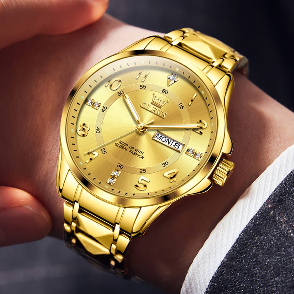 OLEVS 2910 Diamond Day Date Quartz Watch for Men