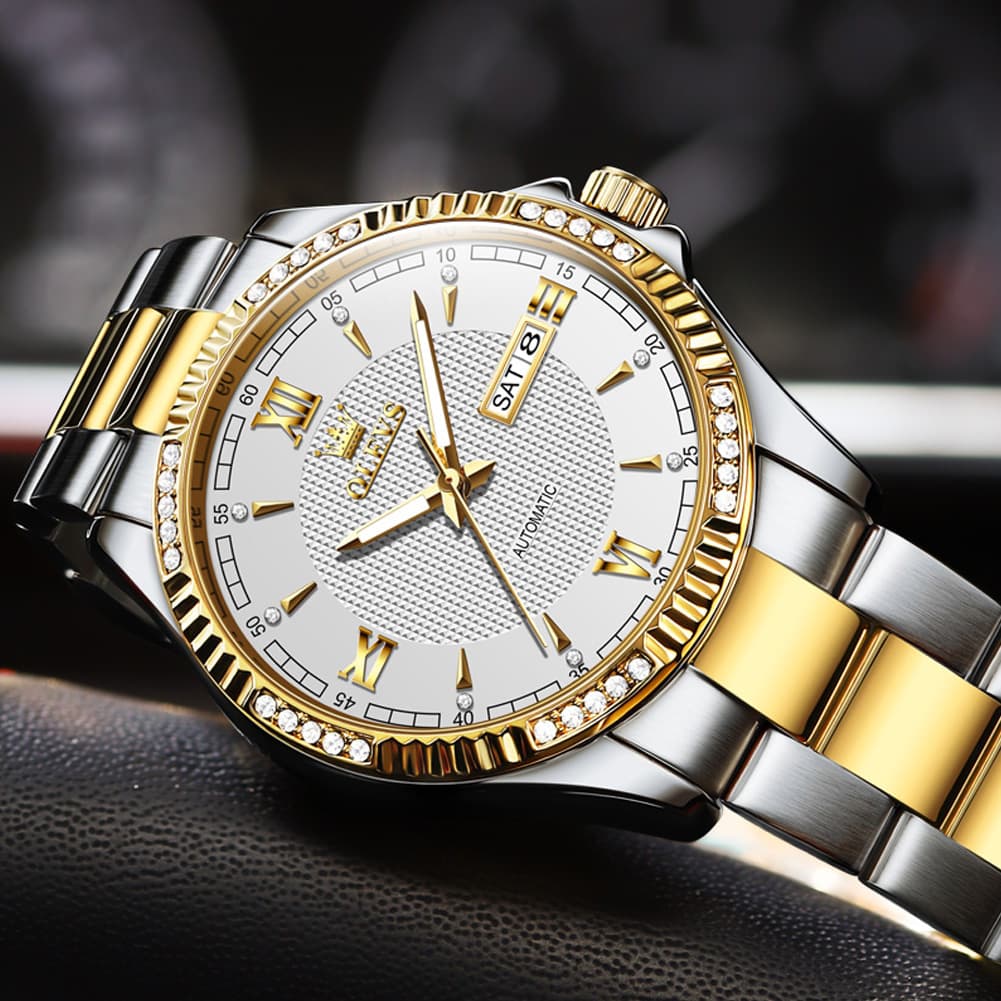 OLEVS 6676 Diamond Bezel Automatic Steel Watch for Men