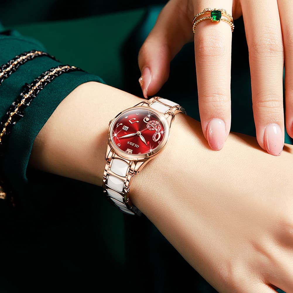 OLEVS 3605 Ceramic Musical Note Quartz Watch for Women
