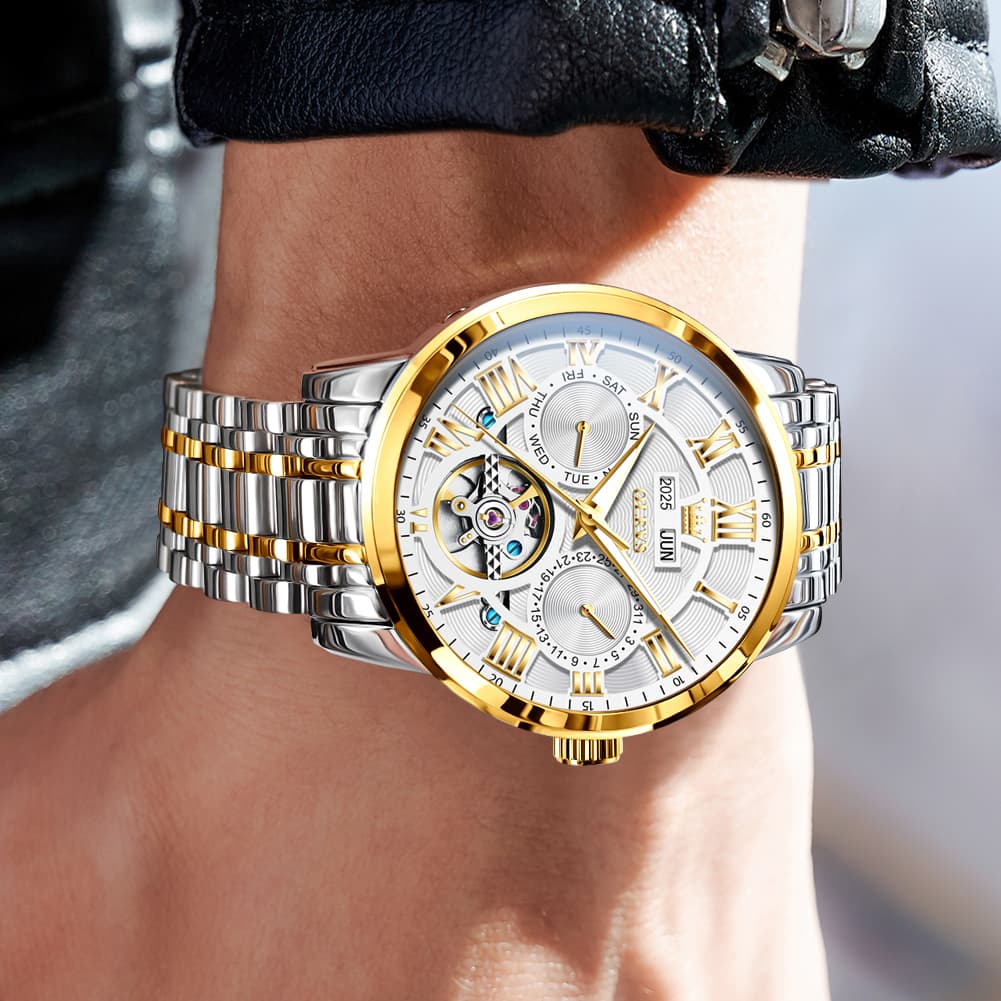 OLEVS 6668 Stainless Steel Mechanical Multifunction Watch for Men