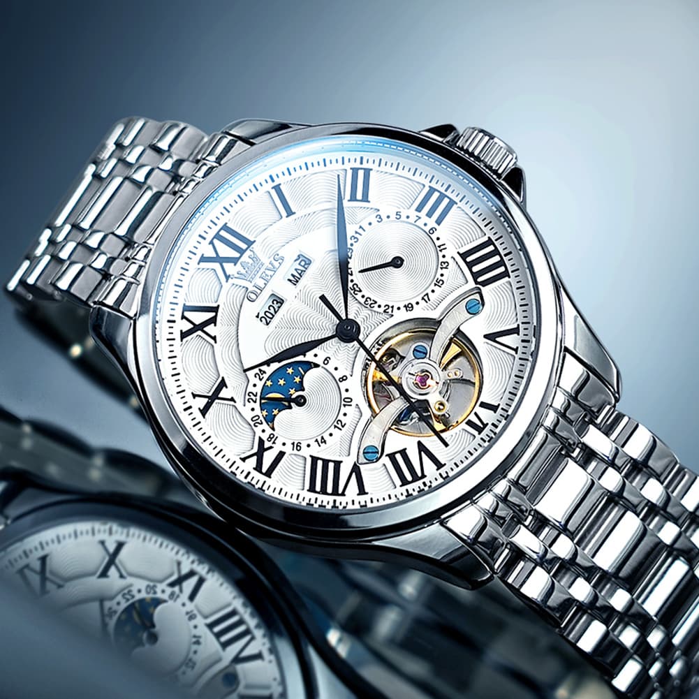 OLEVS 7013 Multi Function Sun and Moon Mechanical Watch for Men