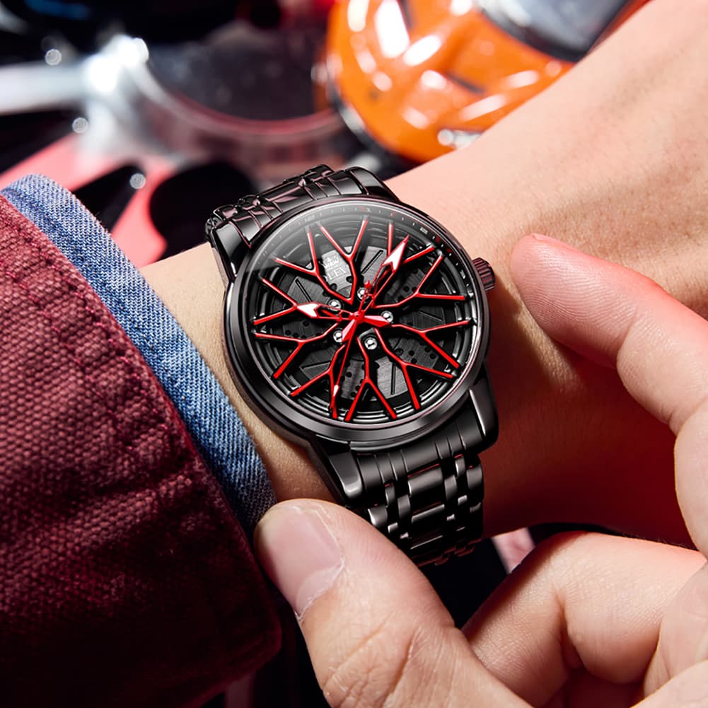 OLEVS 3701 Racing Wheel Openwork Sport Mens Quartz Watch