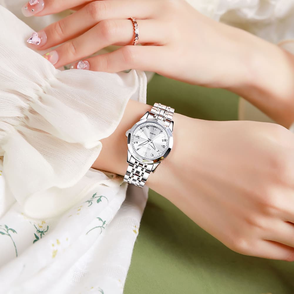 OLEVS 9931 Elegant Diamond Stainless Steel Quartz Watch for Women