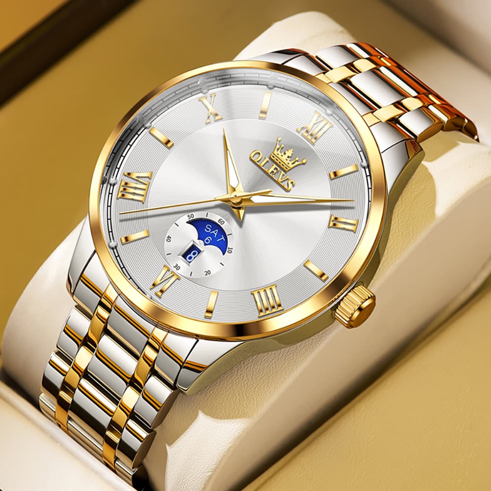 OLEVS 3638 Moon Phase Quartz Steel Watch for Men