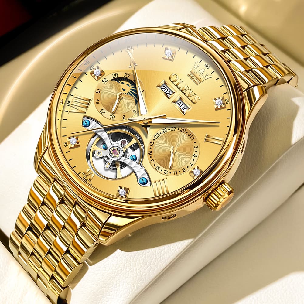 OLEVS 7023 Skeleton Moon Phase Automatic Watch for Men
