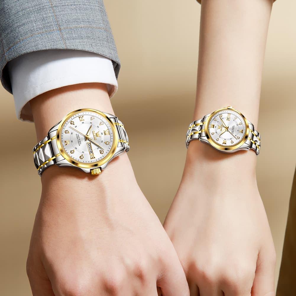 OLEVS 2906 Diamond Day Date Couples Watch Set Men Women