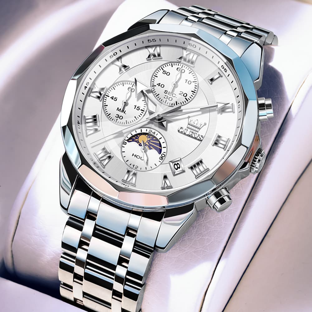 OLEVS 3675 Quartz 3D Rhombic Roman Chronograph Watch For Men