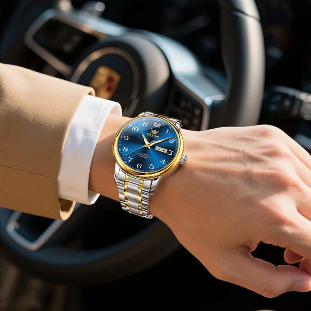 OLEVS 7072 Arabic Numeral Dual Calendar Automatic Watch For Men
