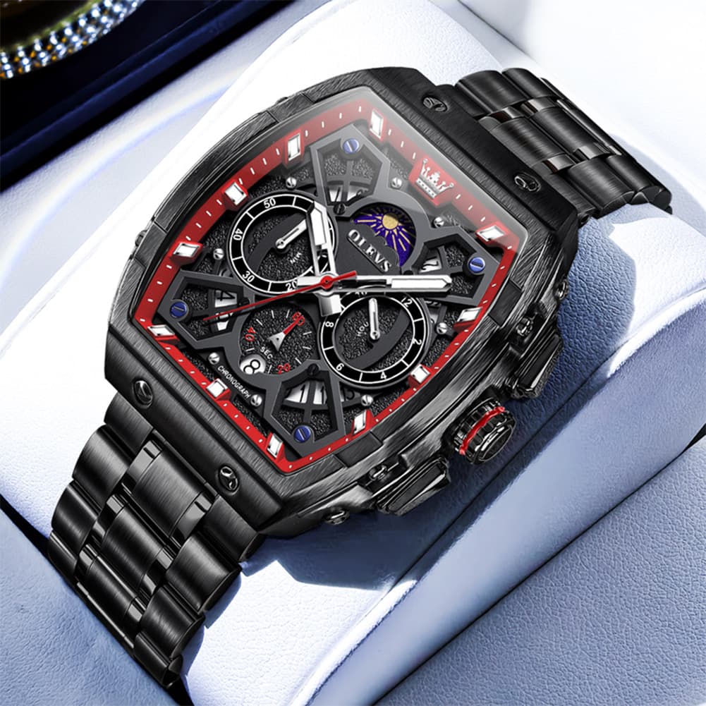 OLEVS 2942 Tonneau Dual Time Quartz Watch for Men