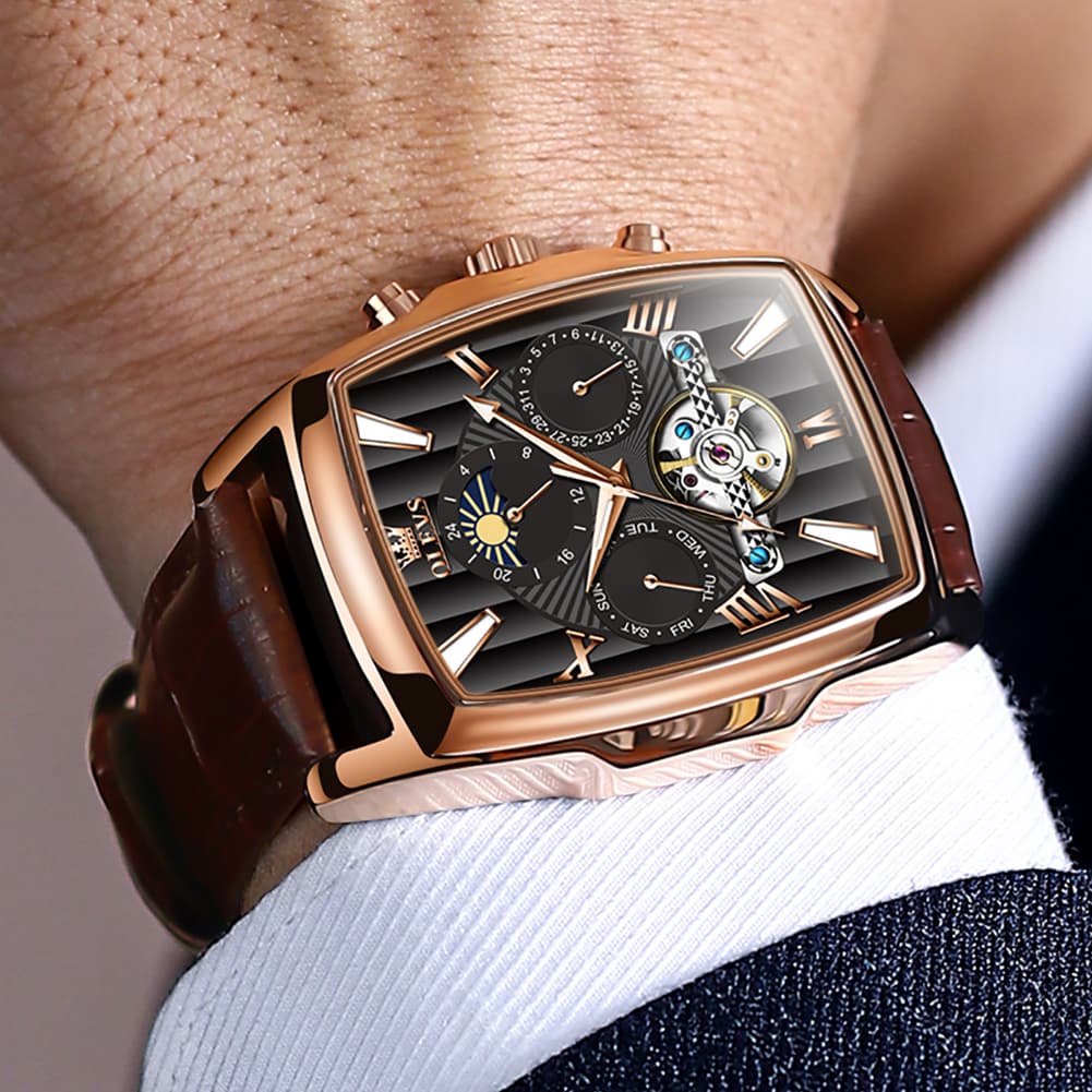 OLEVS 6675 Square Mechanical Moon Phase Watch for Men