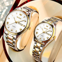 OLEVS His and Hers Couple Watches Set Two Tone Stainless Steel Quartz Day Date 5563Q