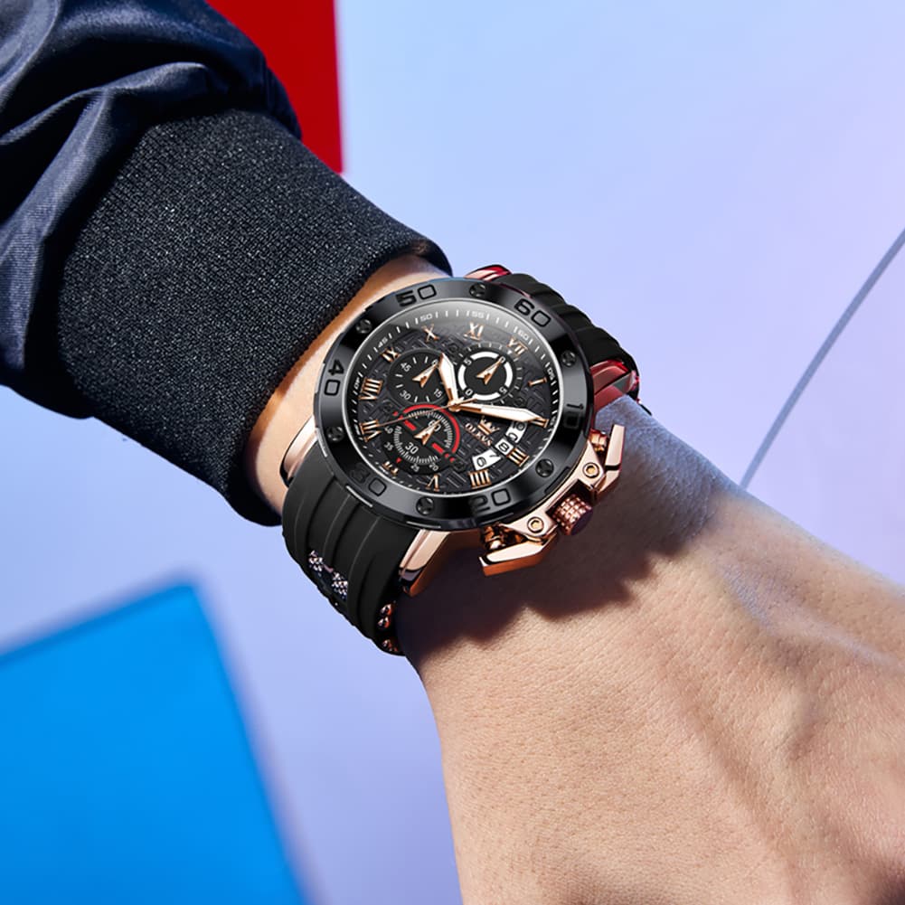 OLEVS 9986 Oversized Chronograph Silicone Strap Watch for Men