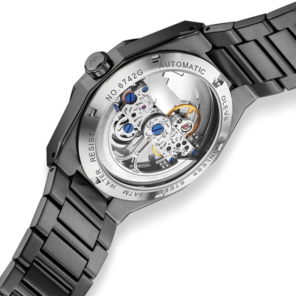 OLEVS 6742 Octagonal Skeleton Mechanical Watch for Men