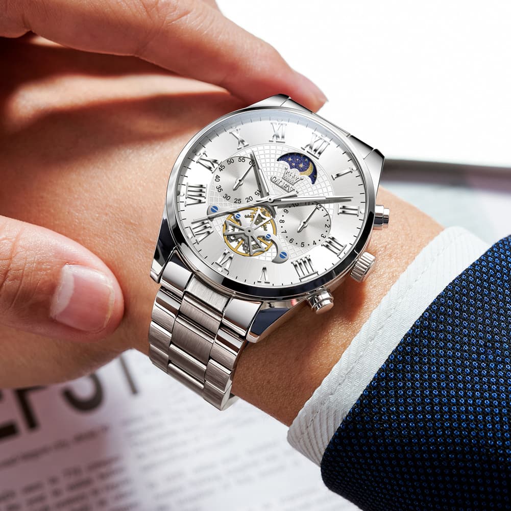 OLEVS 3640 Open-Heart Moon Phase Quartz Watch for Men