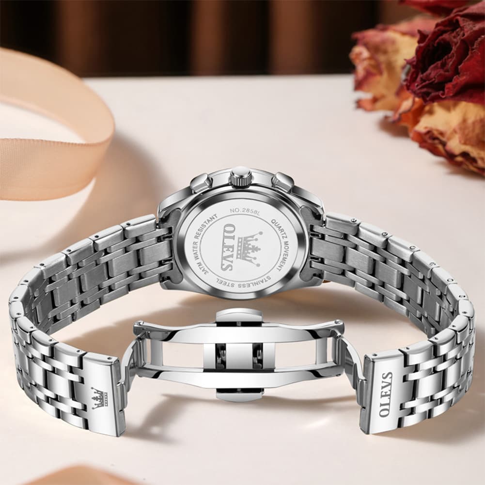 OLEVS 2858 Elegant Moon Phase Chronograph Watch for Women