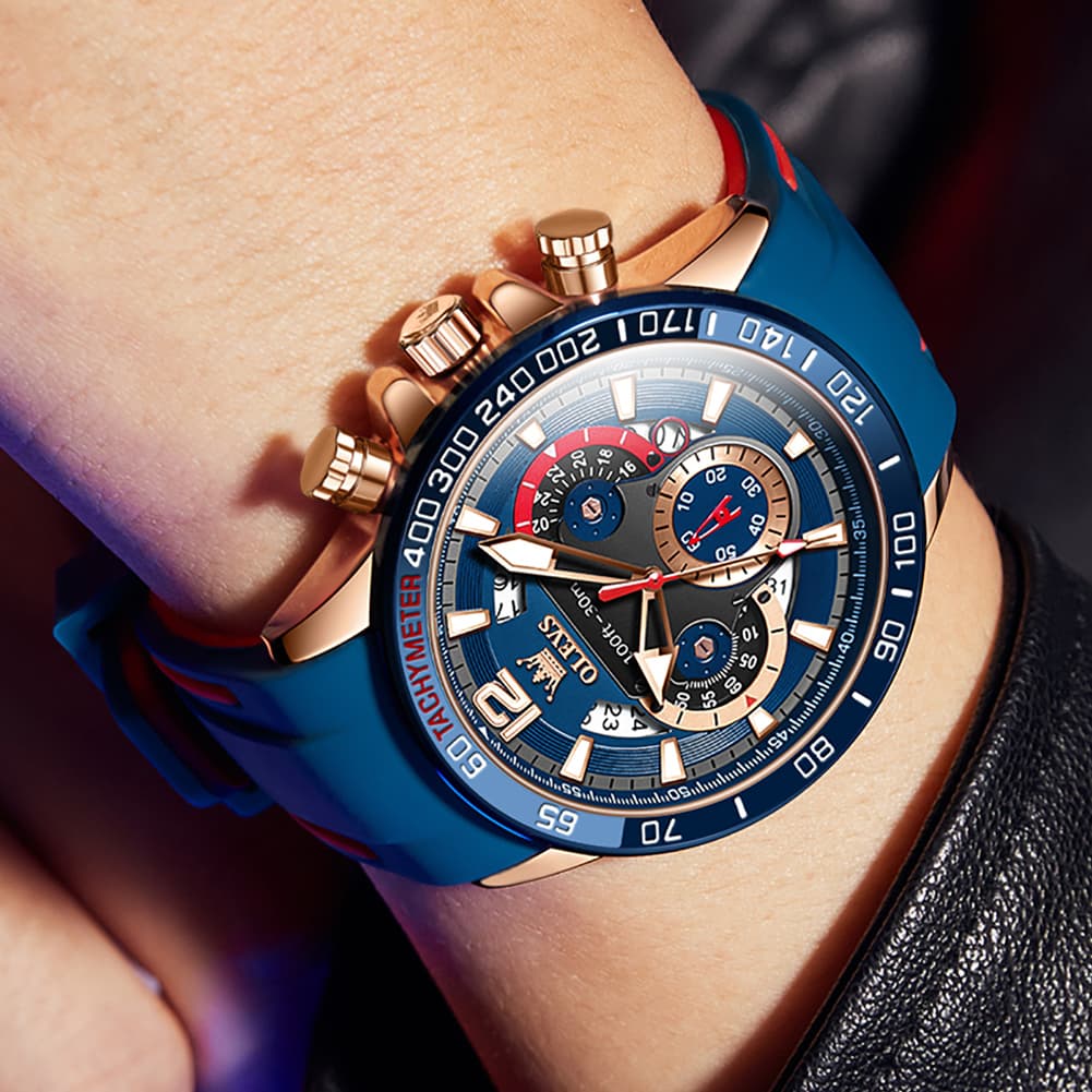 OLEVS 9936 Silicone Strap Racing Chronograph Watch for Men