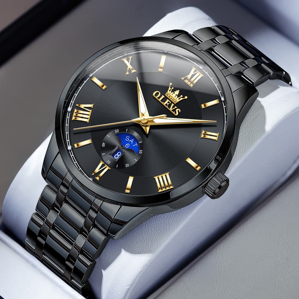 OLEVS 3638 Moon Phase Quartz Steel Watch for Men